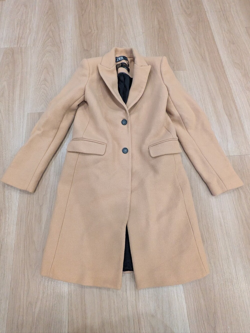 Zara Brown Long Winter Tan Coat Size Xs